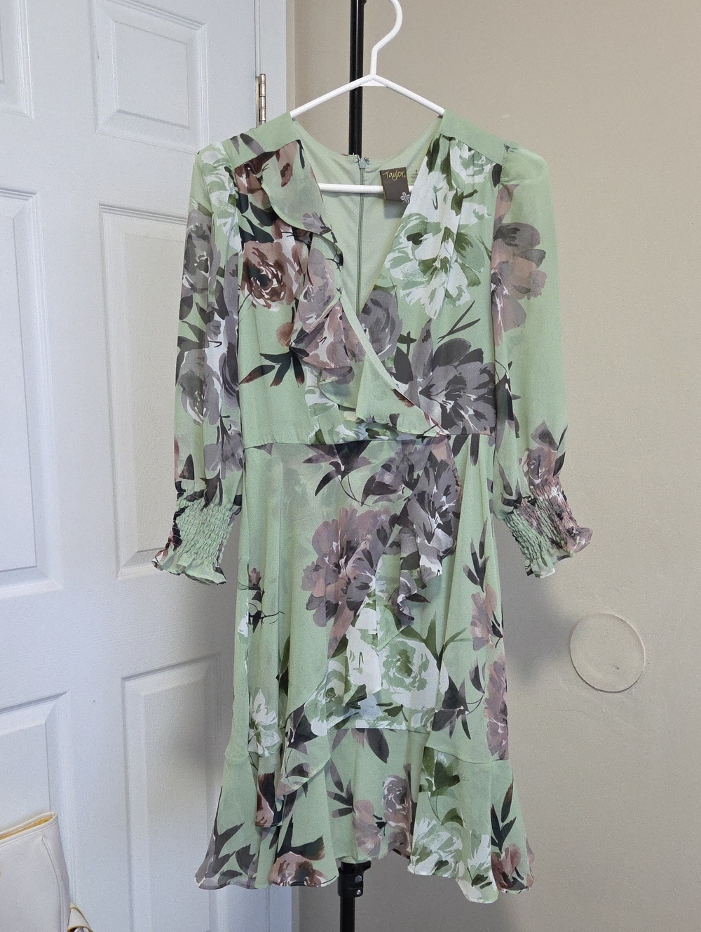 Taylor Floral Wrap Dress in Mint Green